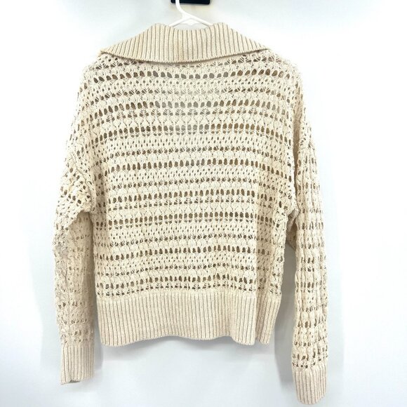 Anthropologie Ivory Cream Open Knit Collared Split Neck Sweater Women's Small - Picture 4 of 4